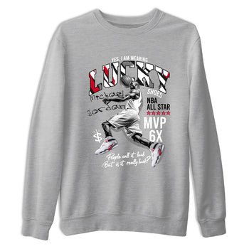 Sneaker match tees – Sneaker Tees To Match Air Jordan 8 Bunny Shoes Air Jordan 8 Bunny White and True Red – Lucky Player Tee Heather Grey 2