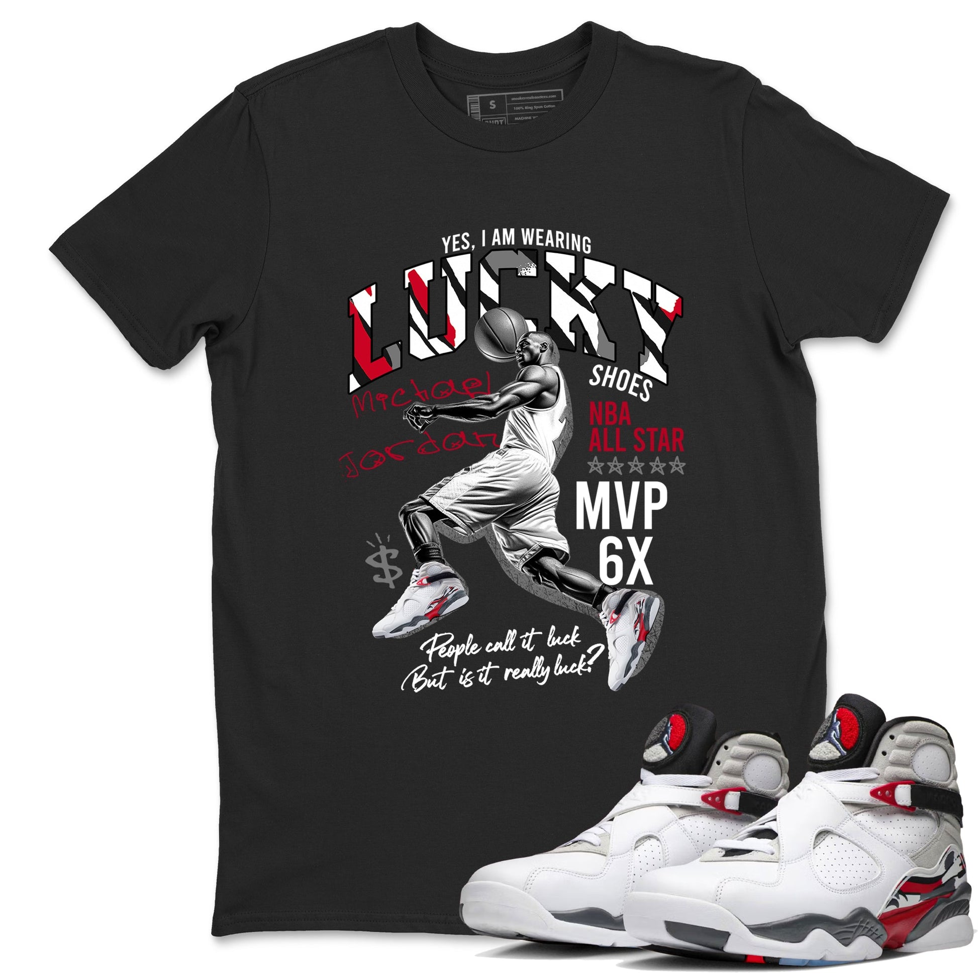 Sneaker match tees – Sneaker Tees To Match Air Jordan 8 Bunny Shoes Air Jordan 8 Bunny White and True Red – Lucky Player Tee Black 1