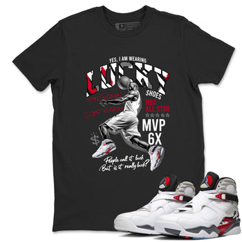 Sneaker match tees – Sneaker Tees To Match Air Jordan 8 Bunny Shoes Air Jordan 8 Bunny White and True Red – Lucky Player Tee Black 1