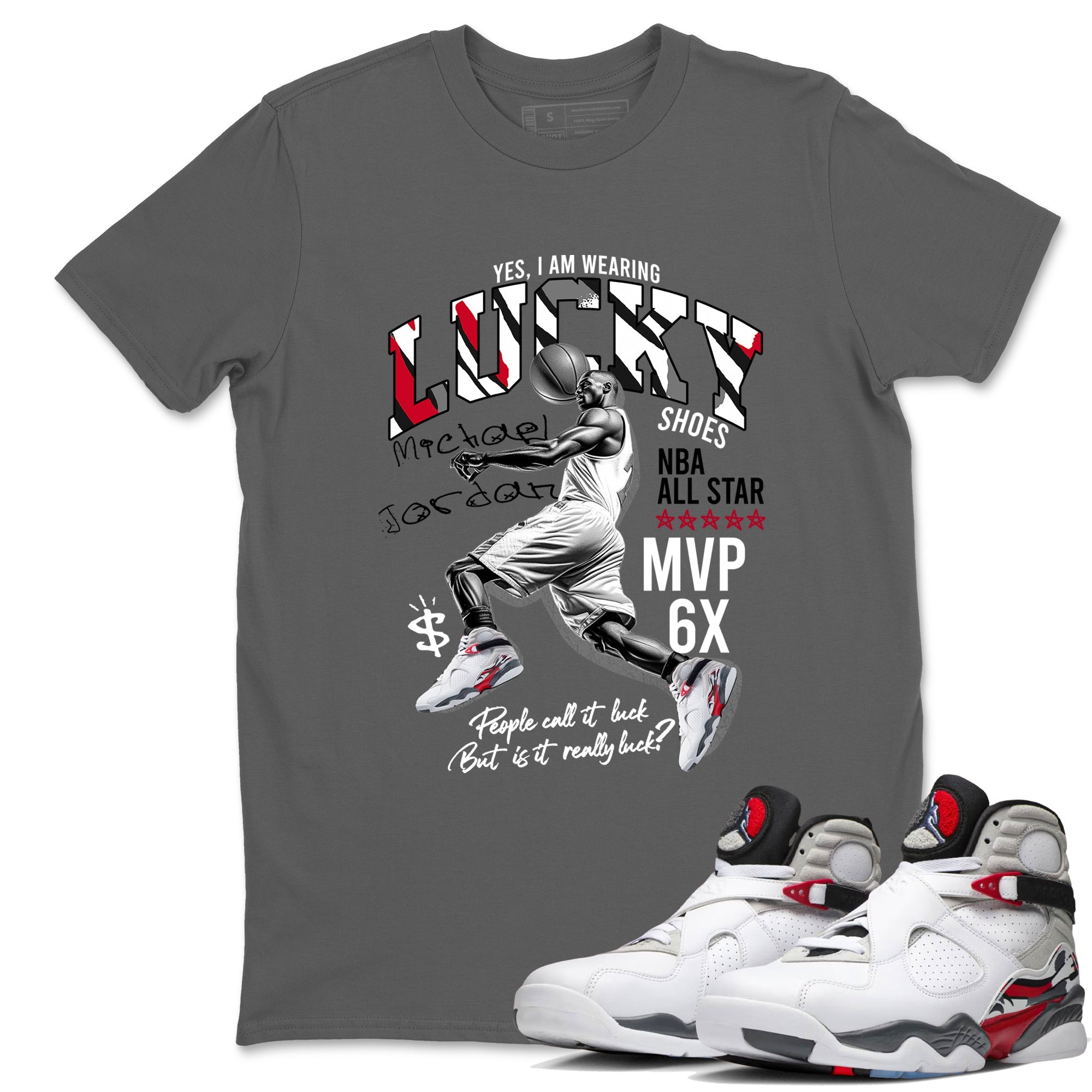 Sneaker match tees – Sneaker Tees To Match Air Jordan 8 Bunny Shoes Air Jordan 8 Bunny White and True Red – Lucky Player Tee Cool Grey 1