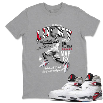 Sneaker match tees – Sneaker Tees To Match Air Jordan 8 Bunny Shoes Air Jordan 8 Bunny White and True Red – Lucky Player Tee Heather Grey 1