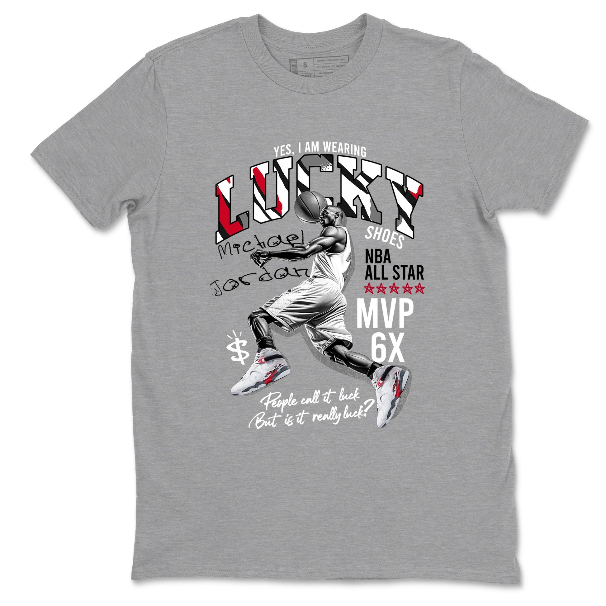 Sneaker match tees – Sneaker Tees To Match Air Jordan 8 Bunny Shoes Air Jordan 8 Bunny White and True Red – Lucky Player Tee Heather Grey 2