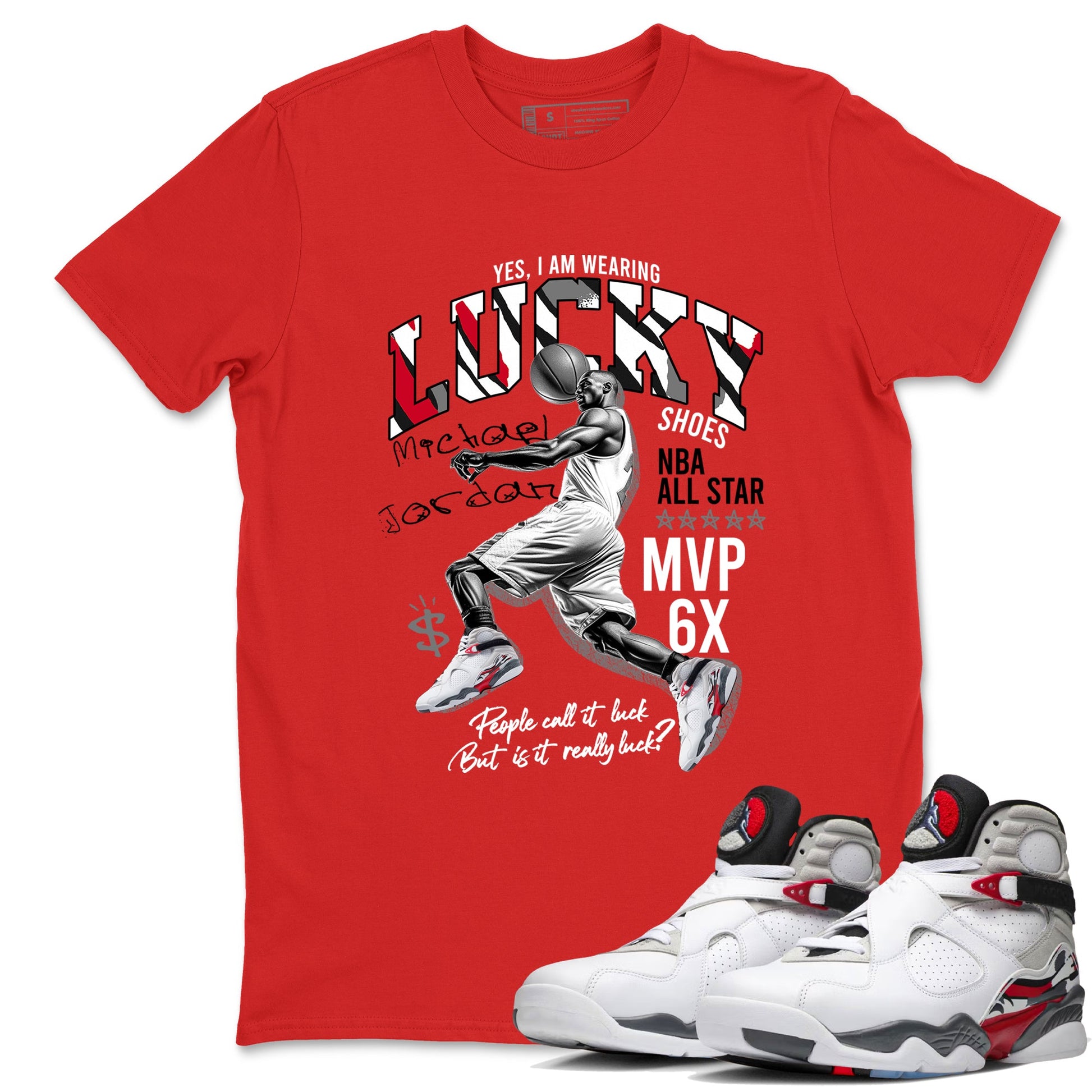 Sneaker match tees – Sneaker Tees To Match Air Jordan 8 Bunny Shoes Air Jordan 8 Bunny White and True Red – Lucky Player Tee Red 1