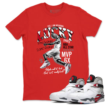 Sneaker match tees – Sneaker Tees To Match Air Jordan 8 Bunny Shoes Air Jordan 8 Bunny White and True Red – Lucky Player Tee Red 1