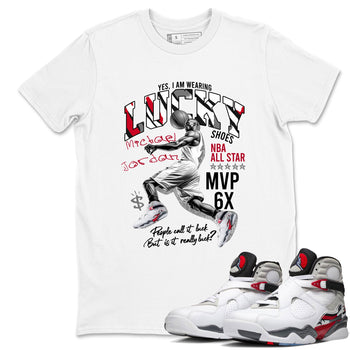 Sneaker match tees – Sneaker Tees To Match Air Jordan 8 Bunny Shoes Air Jordan 8 Bunny White and True Red – Lucky Player Tee White 1