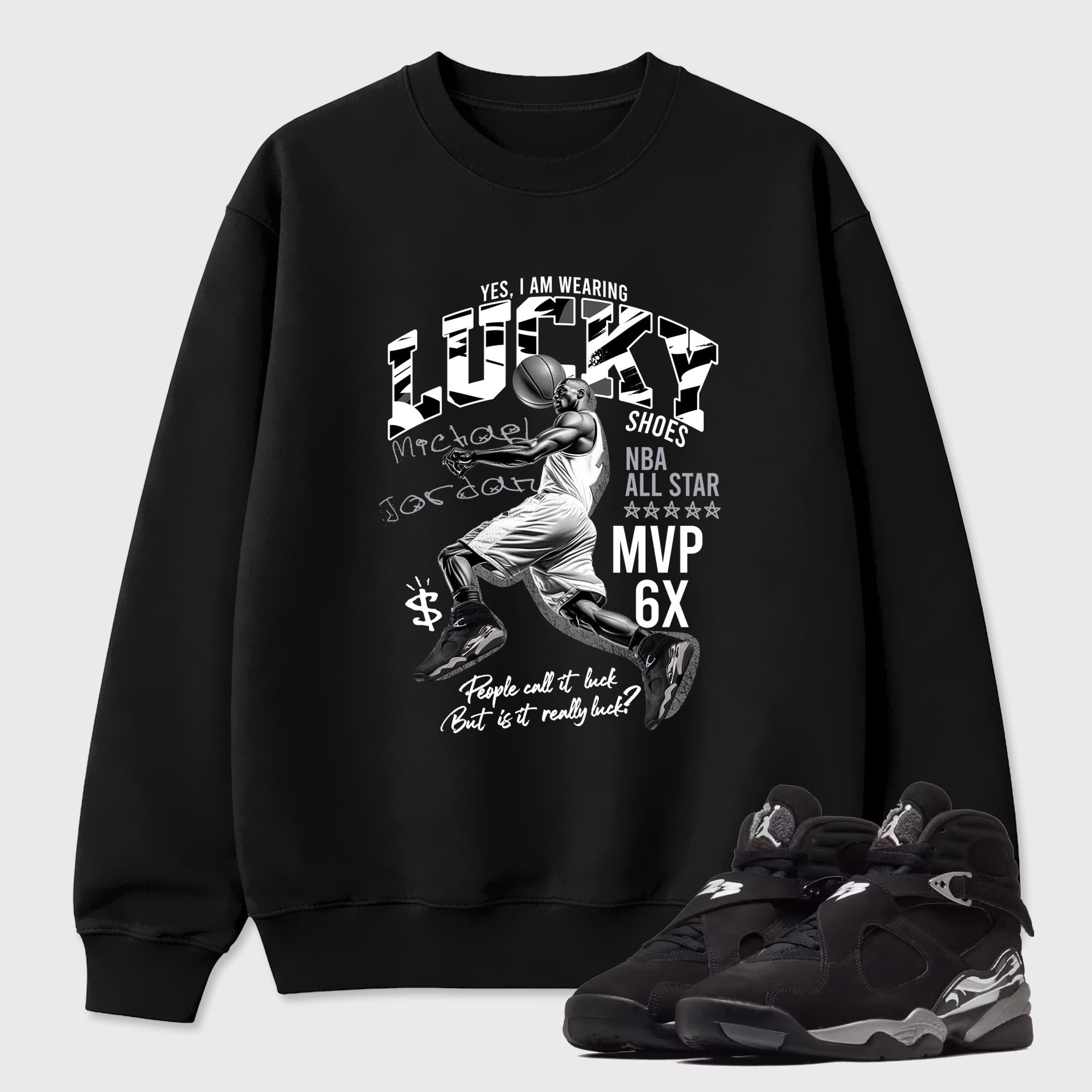 Lucky Player Graphic T-Shirt featuring original streetwear artwork designed to match the Air Jordan 8 Chrome. Black 1 Graphic Tee.