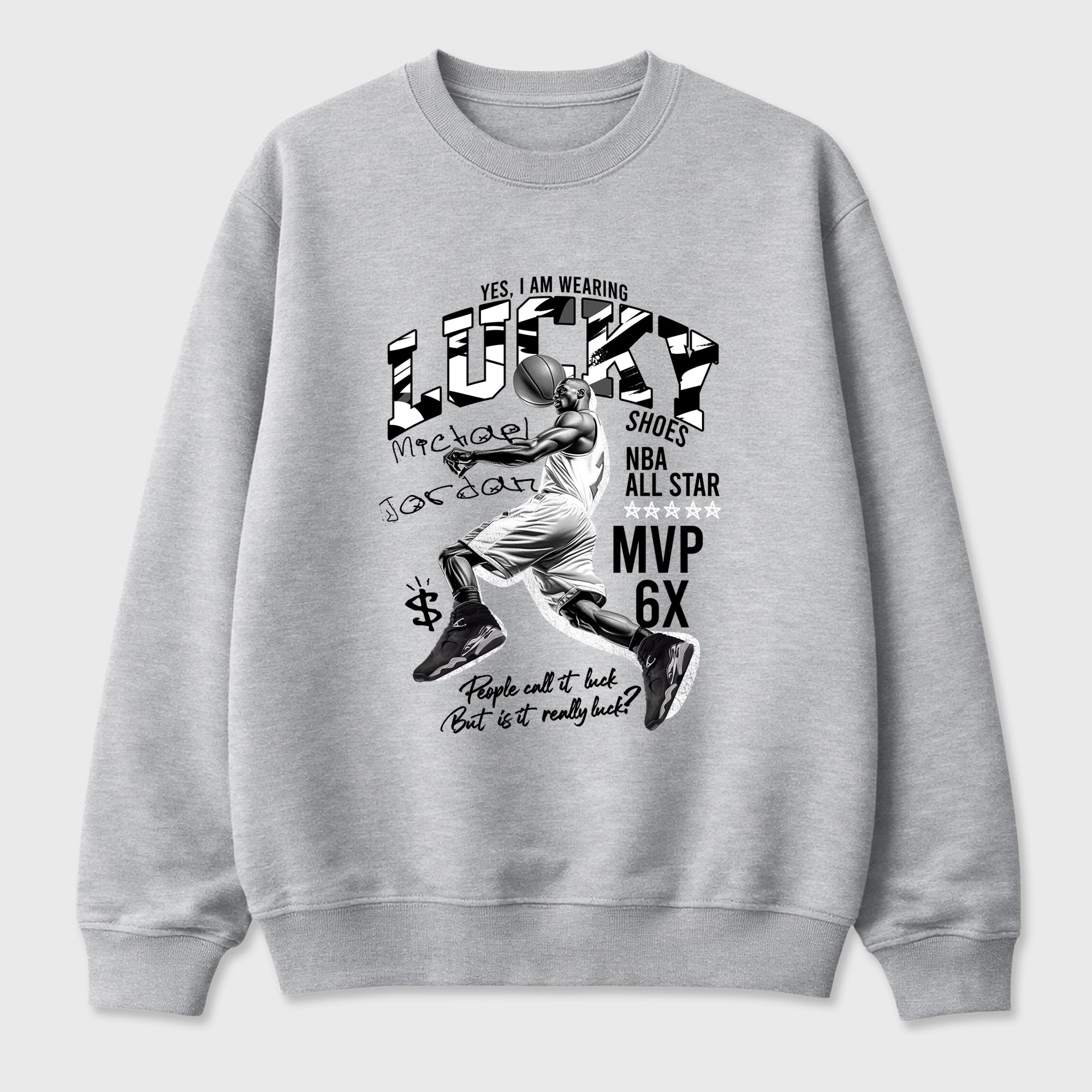 Lucky Player Graphic T-Shirt featuring original streetwear artwork designed to match the Air Jordan 8 Chrome. Heather Grey 2 Graphic Tee.