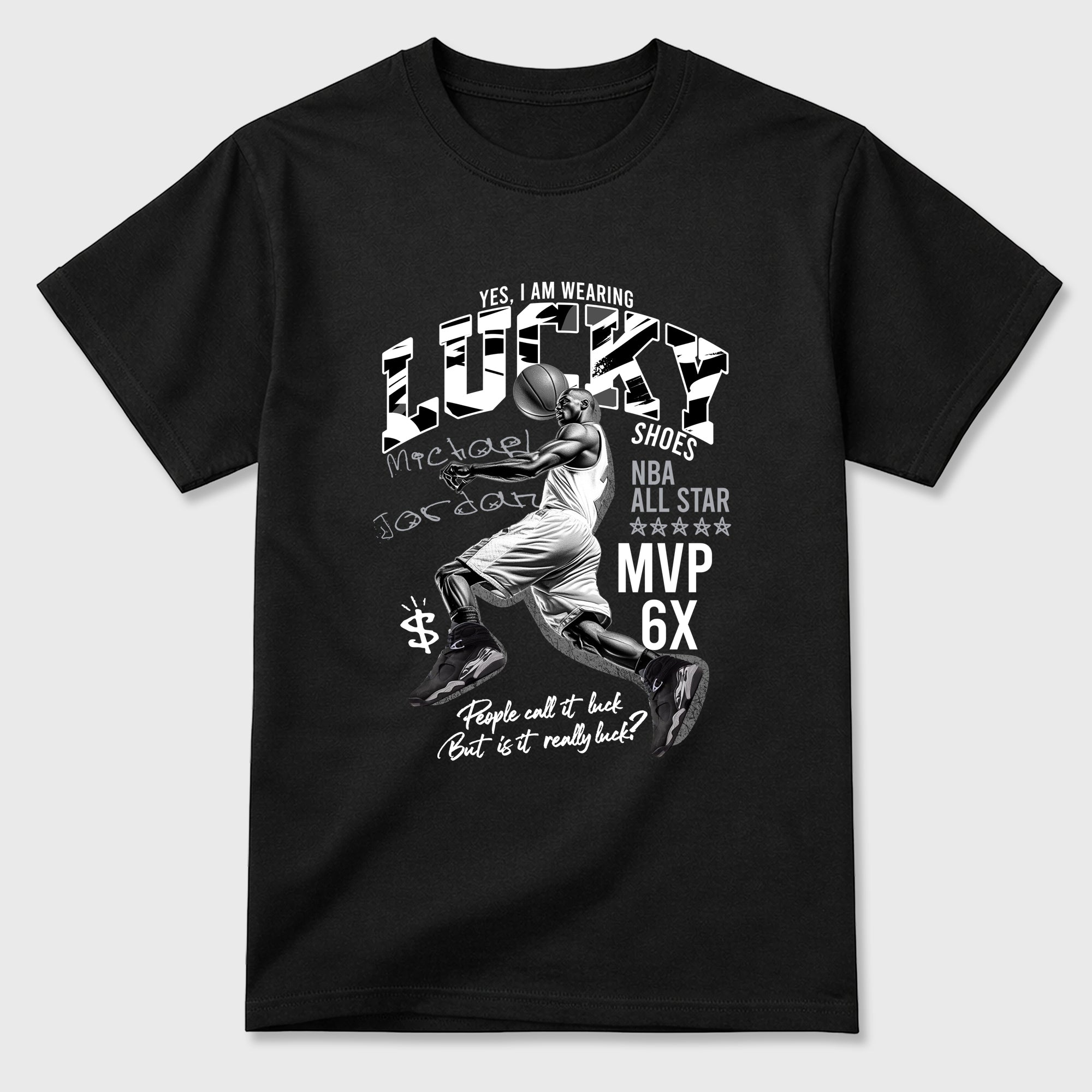 Lucky Player Graphic T-Shirt featuring original streetwear artwork designed to match the Air Jordan 8 Chrome. Black 2 Graphic T-Shirt.
