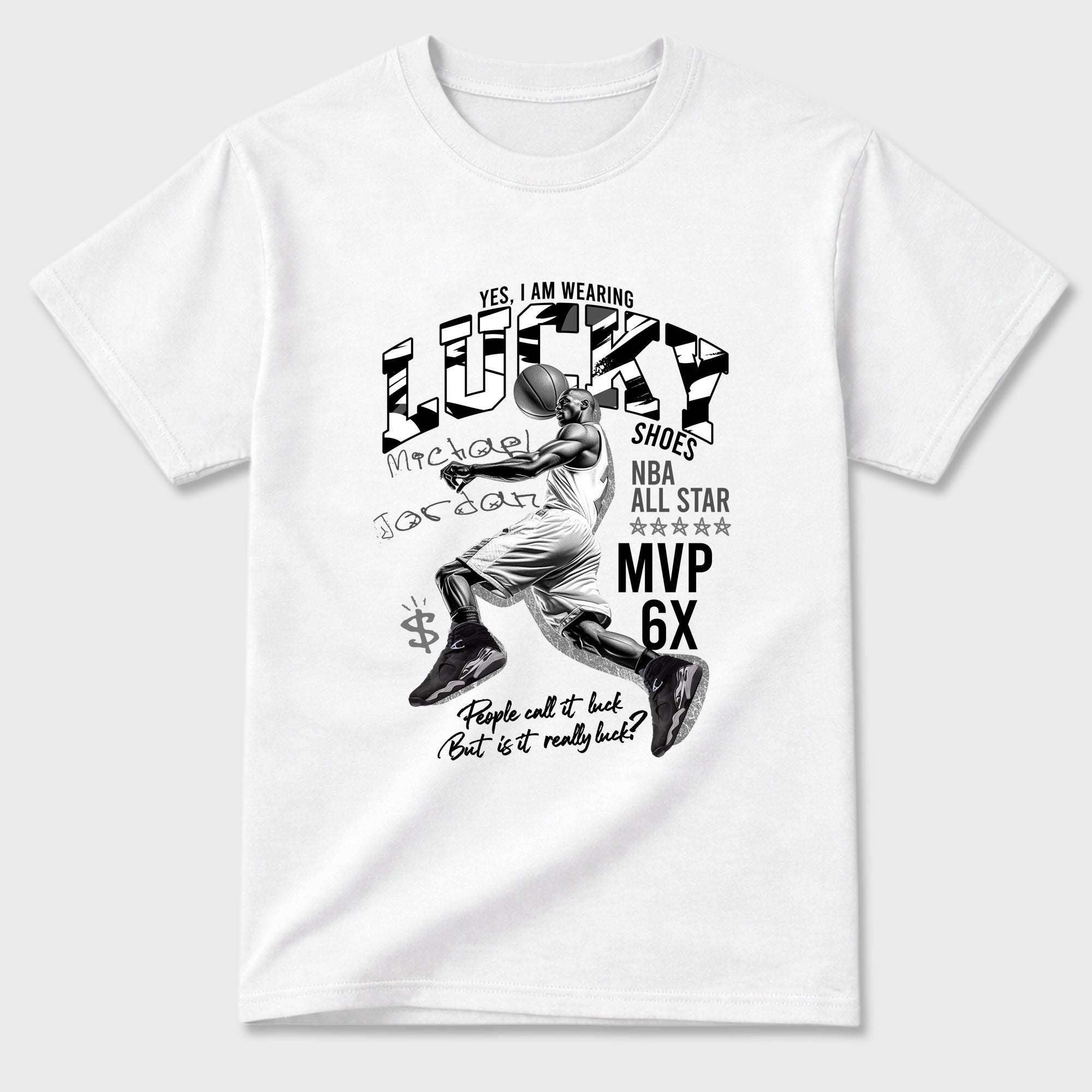 Lucky Player Graphic T-Shirt featuring original streetwear artwork designed to match the Air Jordan 8 Chrome. White 2 Graphic T-Shirt.