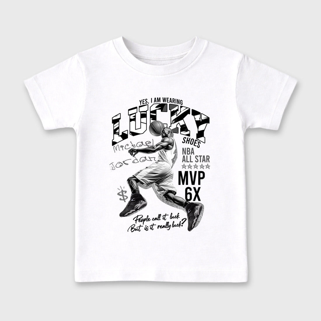 Lucky Player Baby & Kids Graphic T-Shirt featuring original artwork designed to match the Air Jordan 8 Chrome. White 2 Kids Graphic Tee.