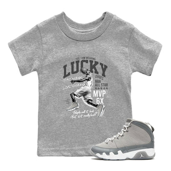 9s Cool Grey shirts to match jordans Lucky Player sneaker match tees Air Jordan 9 Retro Cool Grey match shoes to clothes SNRT Sneaker Tees Youth Baby Heather Grey 1 tee