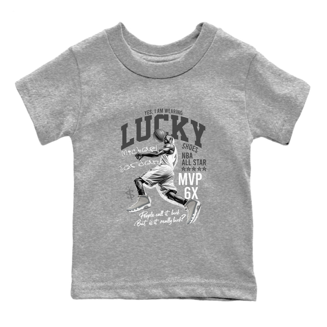 9s Cool Grey shirts to match jordans Lucky Player sneaker match tees Air Jordan 9 Retro Cool Grey match shoes to clothes SNRT Sneaker Tees Youth Baby Heather Grey 2 tee