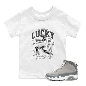 9s Cool Grey shirts to match jordans Lucky Player sneaker match tees Air Jordan 9 Retro Cool Grey match shoes to clothes SNRT Sneaker Tees Youth Baby White 1 tee