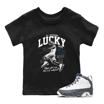 Perfect Valentine's Day Gifts graphic tee  – Sneaker Tees To Match Air Jordan 9 Flint Grey – Lucky Player Kids Graphic T-Shirt Black 1