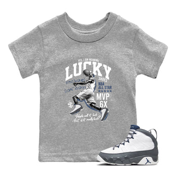 Perfect Valentine's Day Gifts graphic tee  – Sneaker Tees To Match Air Jordan 9 Flint Grey – Lucky Player Kids Graphic T-Shirt Heather Grey 1