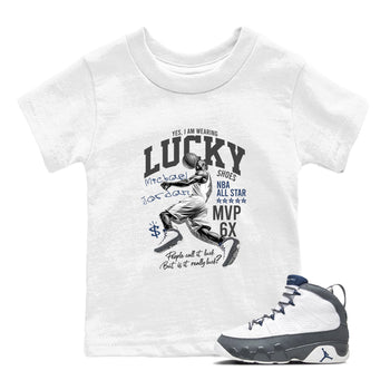 Perfect Valentine's Day Gifts graphic tee  – Sneaker Tees To Match Air Jordan 9 Flint Grey – Lucky Player Kids Graphic T-Shirt White 1