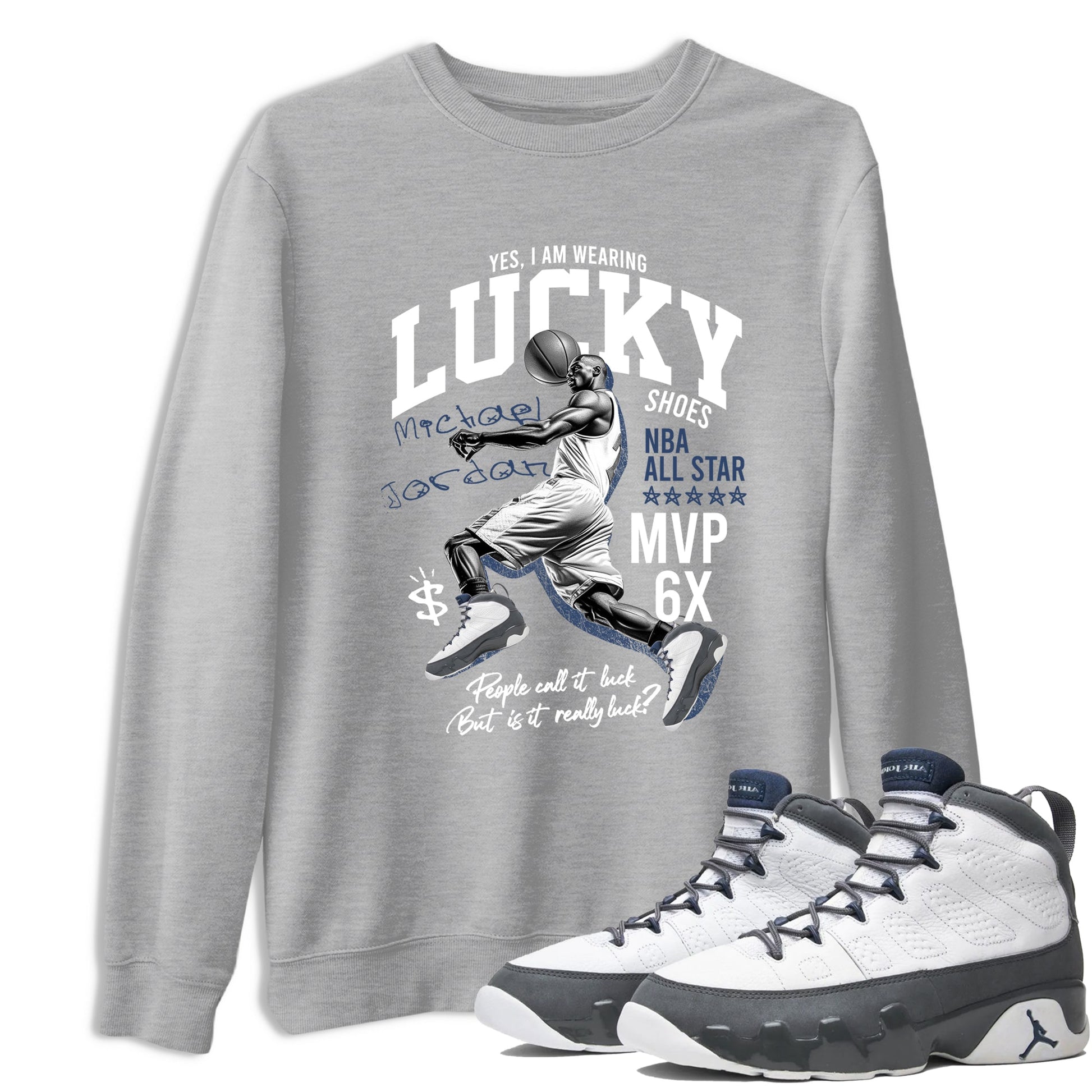 Perfect Valentine's Day Gifts graphic tee  – Sneaker Tees To Match Air Jordan 9 Flint Grey – Lucky Player Tee Heather Grey 1