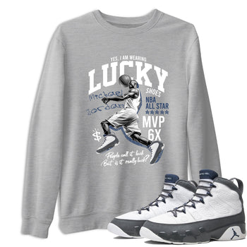 Perfect Valentine's Day Gifts graphic tee  – Sneaker Tees To Match Air Jordan 9 Flint Grey – Lucky Player Tee Heather Grey 1