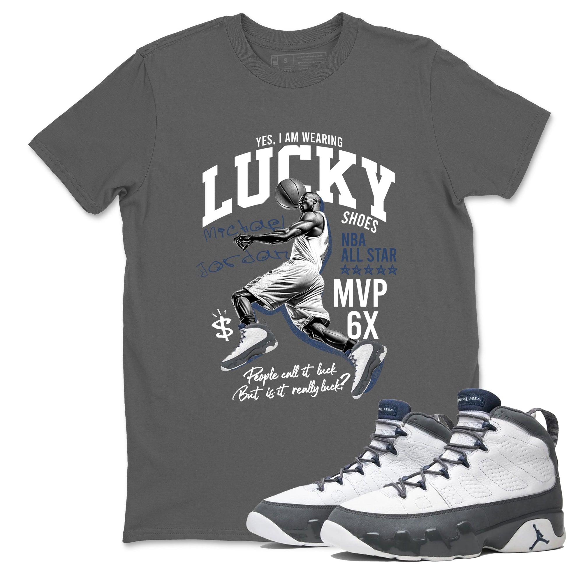 Perfect Valentine's Day Gifts graphic tee  – Sneaker Tees To Match Air Jordan 9 Flint Grey – Lucky Player Tee Cool Grey 1