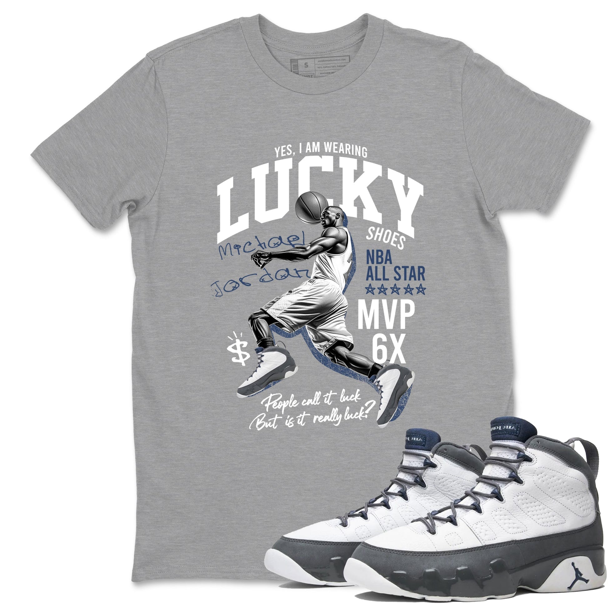 Perfect Valentine's Day Gifts graphic tee  – Sneaker Tees To Match Air Jordan 9 Flint Grey – Lucky Player Tee Heather Grey 1