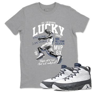 Perfect Valentine's Day Gifts graphic tee  – Sneaker Tees To Match Air Jordan 9 Flint Grey – Lucky Player Tee Heather Grey 1