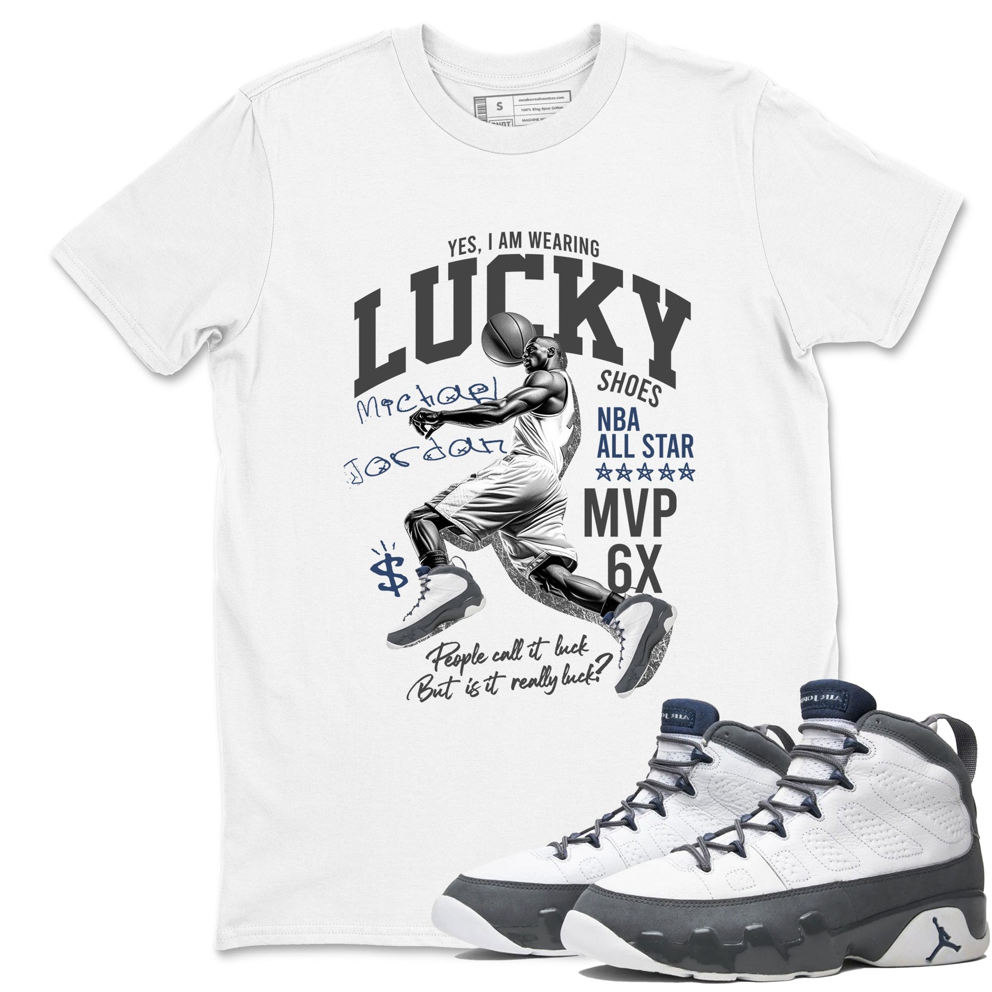 Perfect Valentine's Day Gifts graphic tee  – Sneaker Tees To Match Air Jordan 9 Flint Grey – Lucky Player Tee White 1