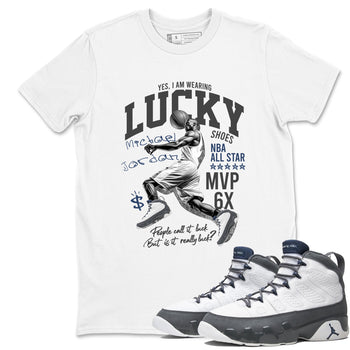 Perfect Valentine's Day Gifts graphic tee  – Sneaker Tees To Match Air Jordan 9 Flint Grey – Lucky Player Tee White 1