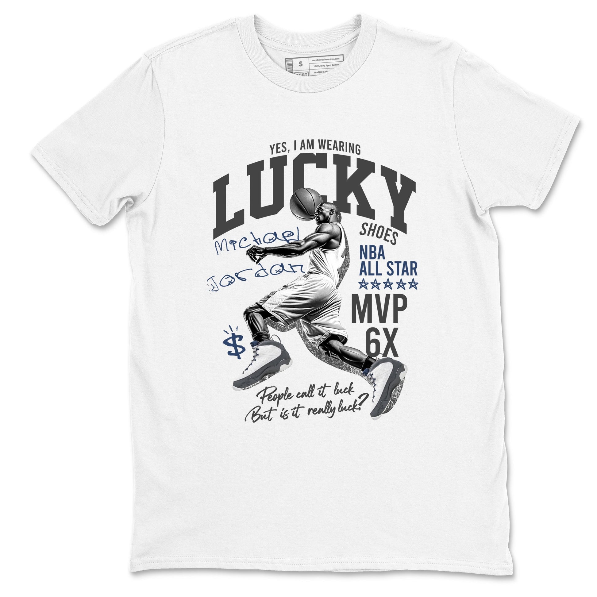 Perfect Valentine's Day Gifts graphic tee  – Sneaker Tees To Match Air Jordan 9 Flint Grey – Lucky Player Tee White 2