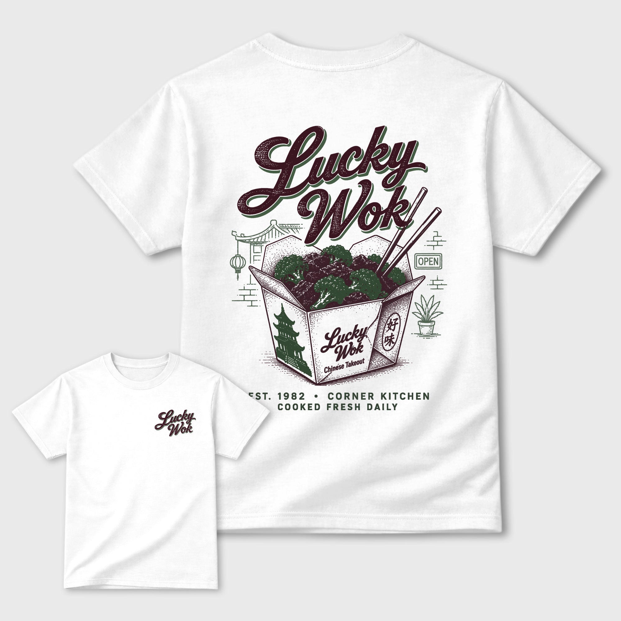 Lucky Wok Graphic T-Shirt featuring original streetwear artwork designed to match the . White Graphic T-Shirt.