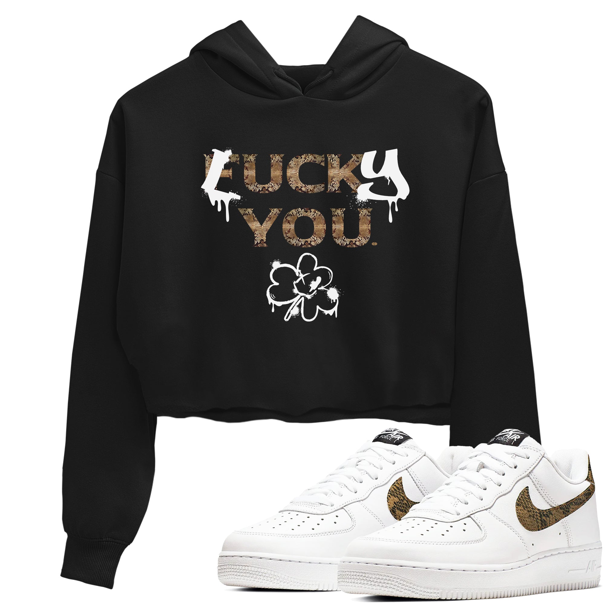 AF1 Ivory Snake shirt to match jordans Lucky You sneaker tees Air Force1 Ivory Snake SNRT Sneaker Release Tees Black 1 crop length shirt