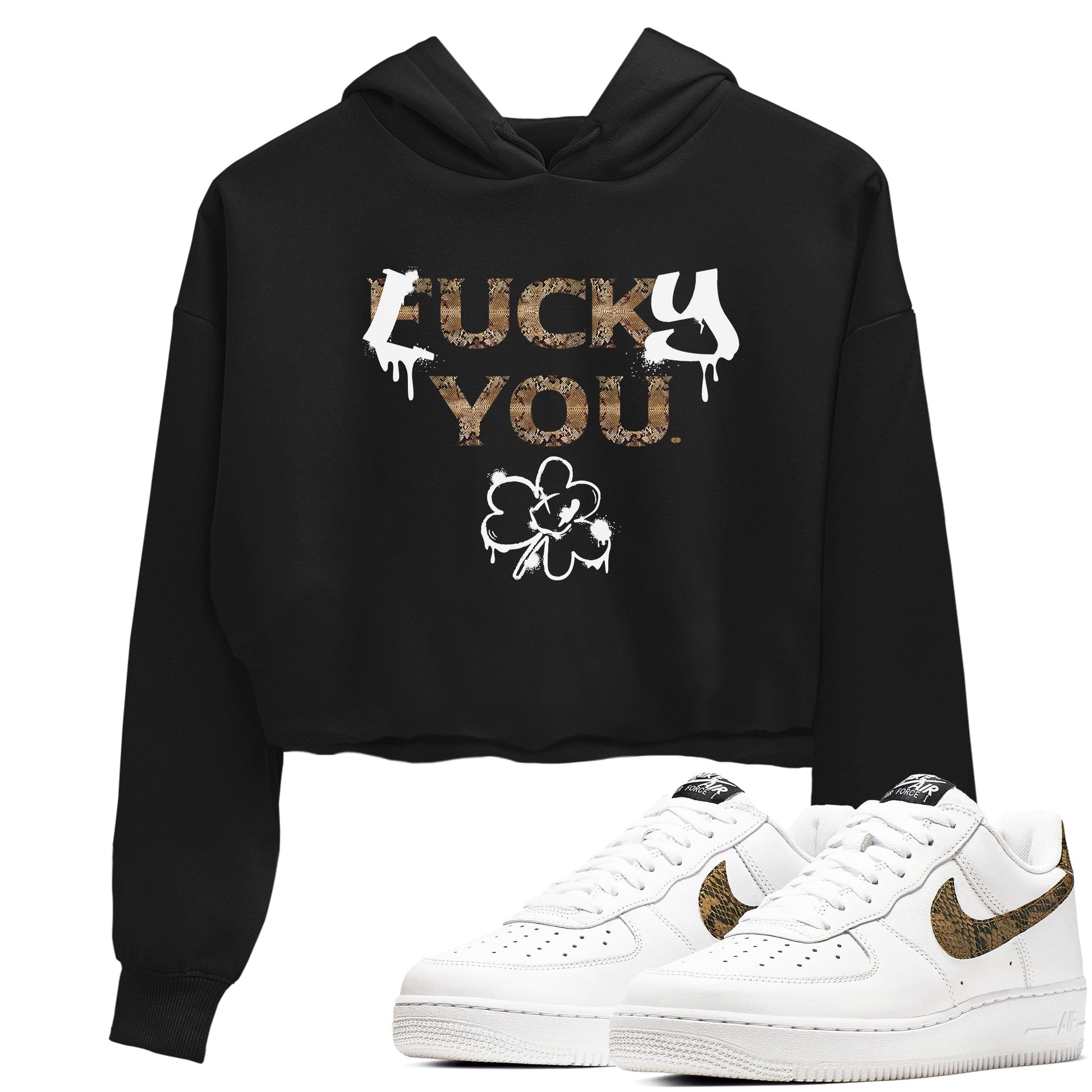 AF1 Ivory Snake shirt to match jordans Lucky You sneaker tees Air Force1 Ivory Snake SNRT Sneaker Release Tees Black 1 crop length shirt