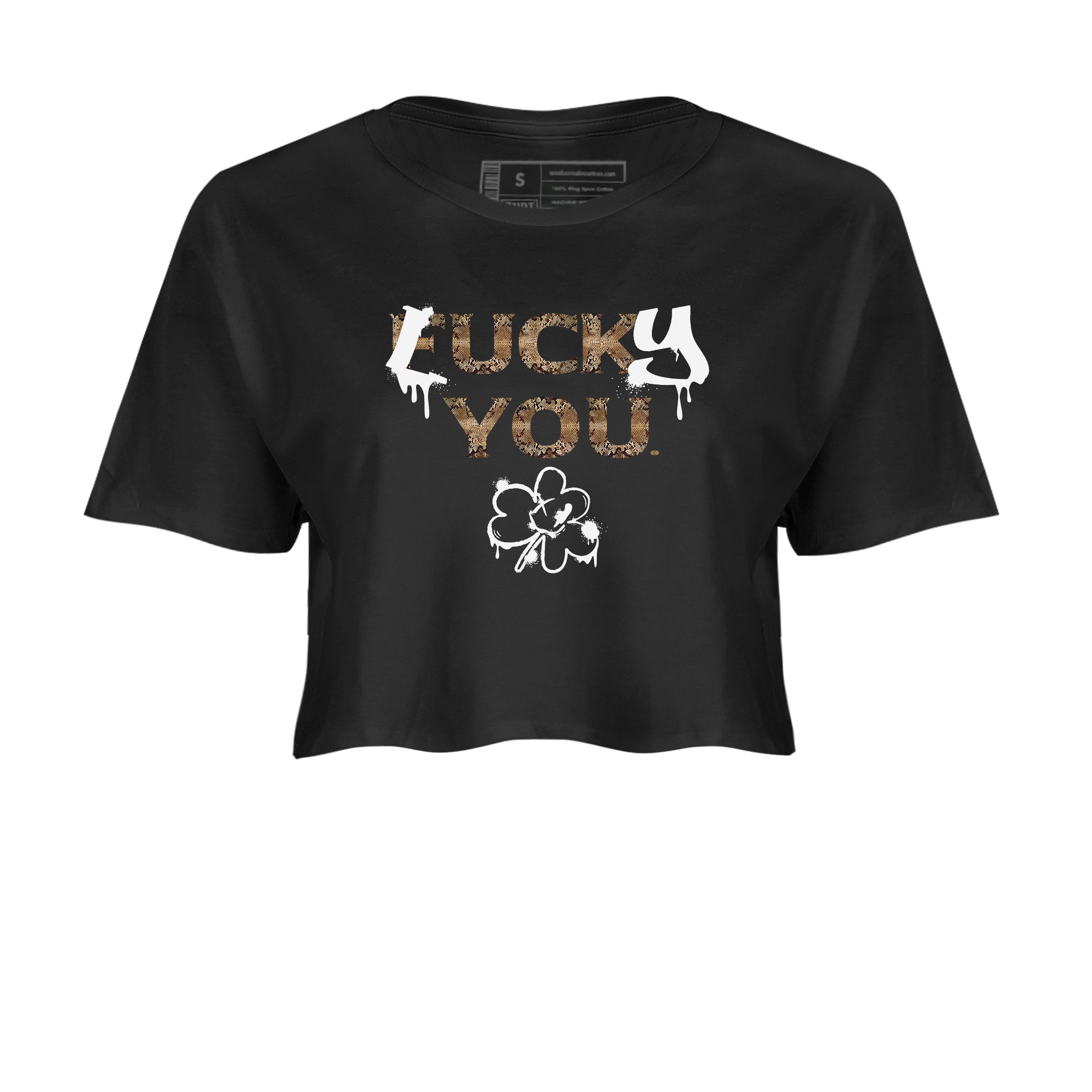 AF1 Ivory Snake shirt to match jordans Lucky You sneaker tees Air Force1 Ivory Snake SNRT Sneaker Release Tees Black 2 crop length shirt