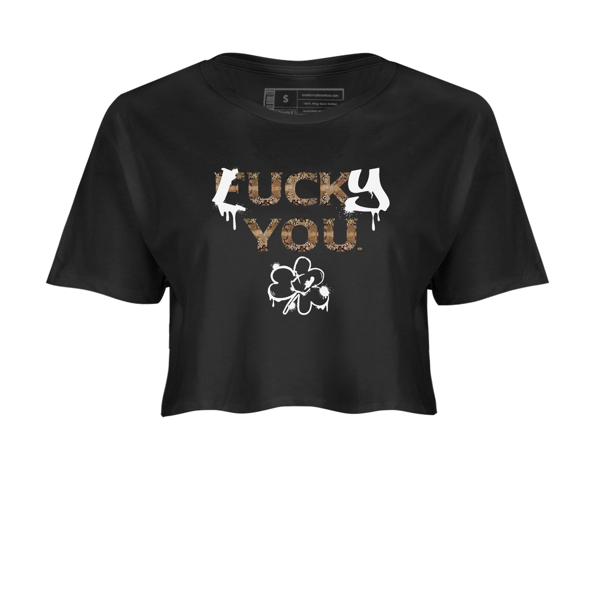 AF1 Ivory Snake shirt to match jordans Lucky You sneaker tees Air Force1 Ivory Snake SNRT Sneaker Release Tees Black 2 crop length shirt