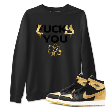 1s Black Metallic Gold shirts to match jordans Lucky You sneaker match tees Air Jordan 1 Black Metallic Gold SNRT Sneaker Release Tees unisex cotton Black 1 crew neck shirts
