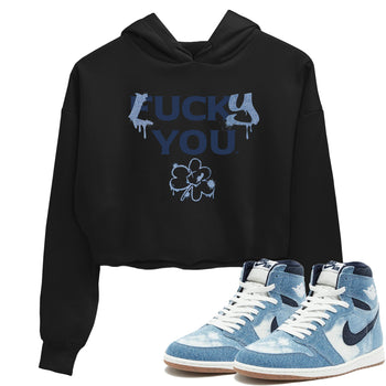AJ 1 Denim shirts to match jordans Lucky You sneaker match tees Air Jordan 1 Denim SNRT Sneaker Tees streetwear brand Black 1 crop tee