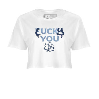 AJ 1 Denim shirts to match jordans Lucky You sneaker match tees Air Jordan 1 Denim SNRT Sneaker Tees streetwear brand White 2 crop tee