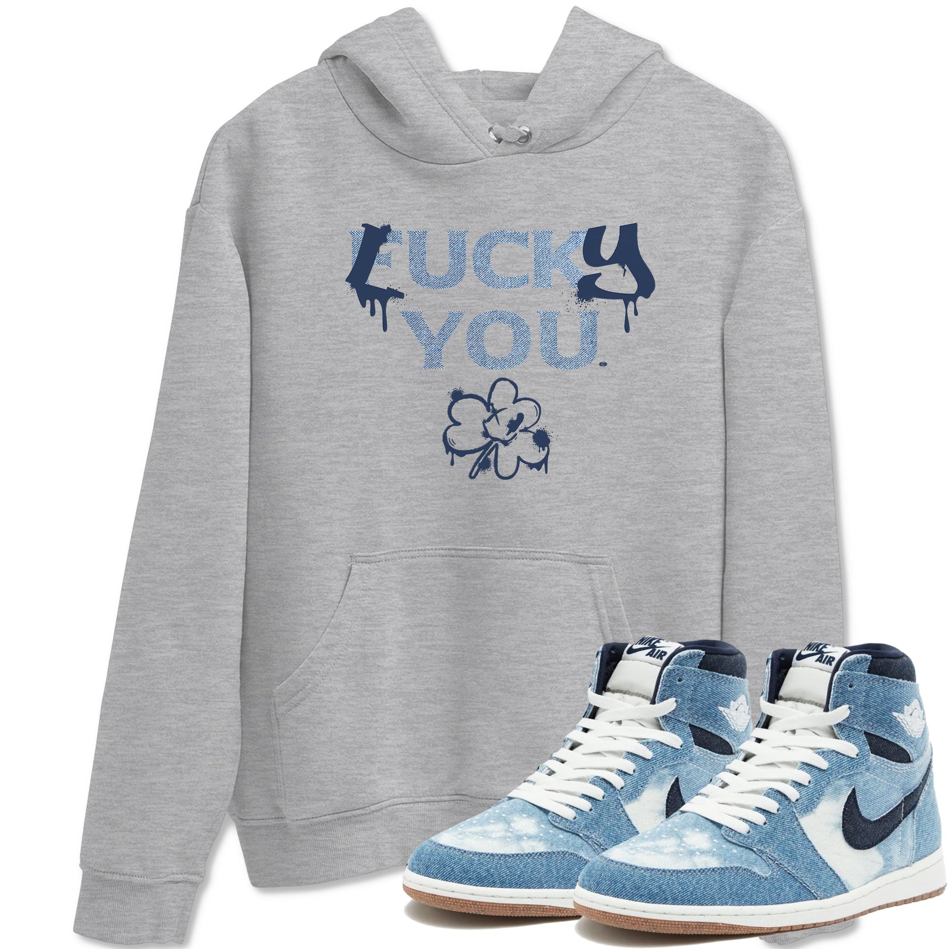 AJ 1 Denim shirts to match jordans Lucky You sneaker match tees Air Jordan 1 Denim SNRT Sneaker Tees streetwear brand Heather Grey 1 unisex cotton tee