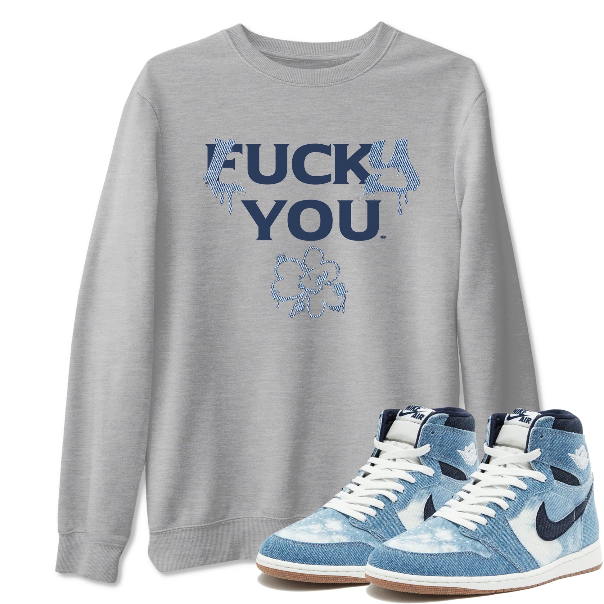 AJ 1 Denim shirts to match jordans Lucky You sneaker match tees Air Jordan 1 Denim SNRT Sneaker Tees streetwear brand Heather Grey 1 unisex cotton tee