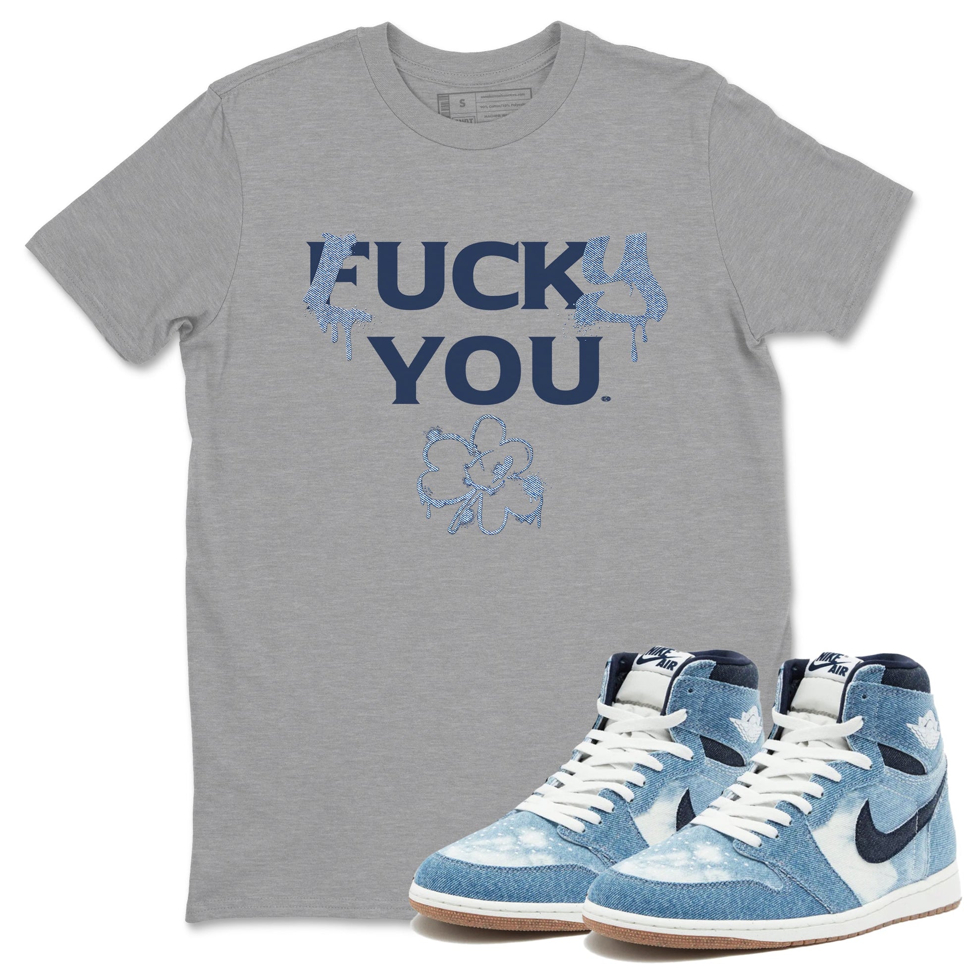 AJ 1 Denim shirts to match jordans Lucky You sneaker match tees Air Jordan 1 Denim SNRT Sneaker Tees streetwear brand Heather Grey 1 unisex cotton tee