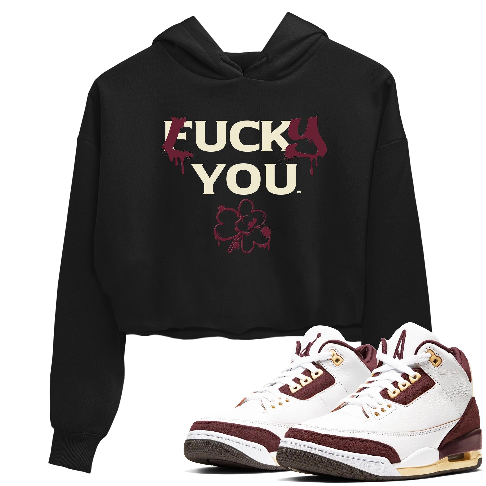 3s A Ma Maniere x Burgundy Crush shirts to match jordans Lucky You sneaker match tees Air Jordan 3 A Ma Maniere x Burgundy Crush SNRT Sneaker Tees streetwear brand Black 1 crop tee