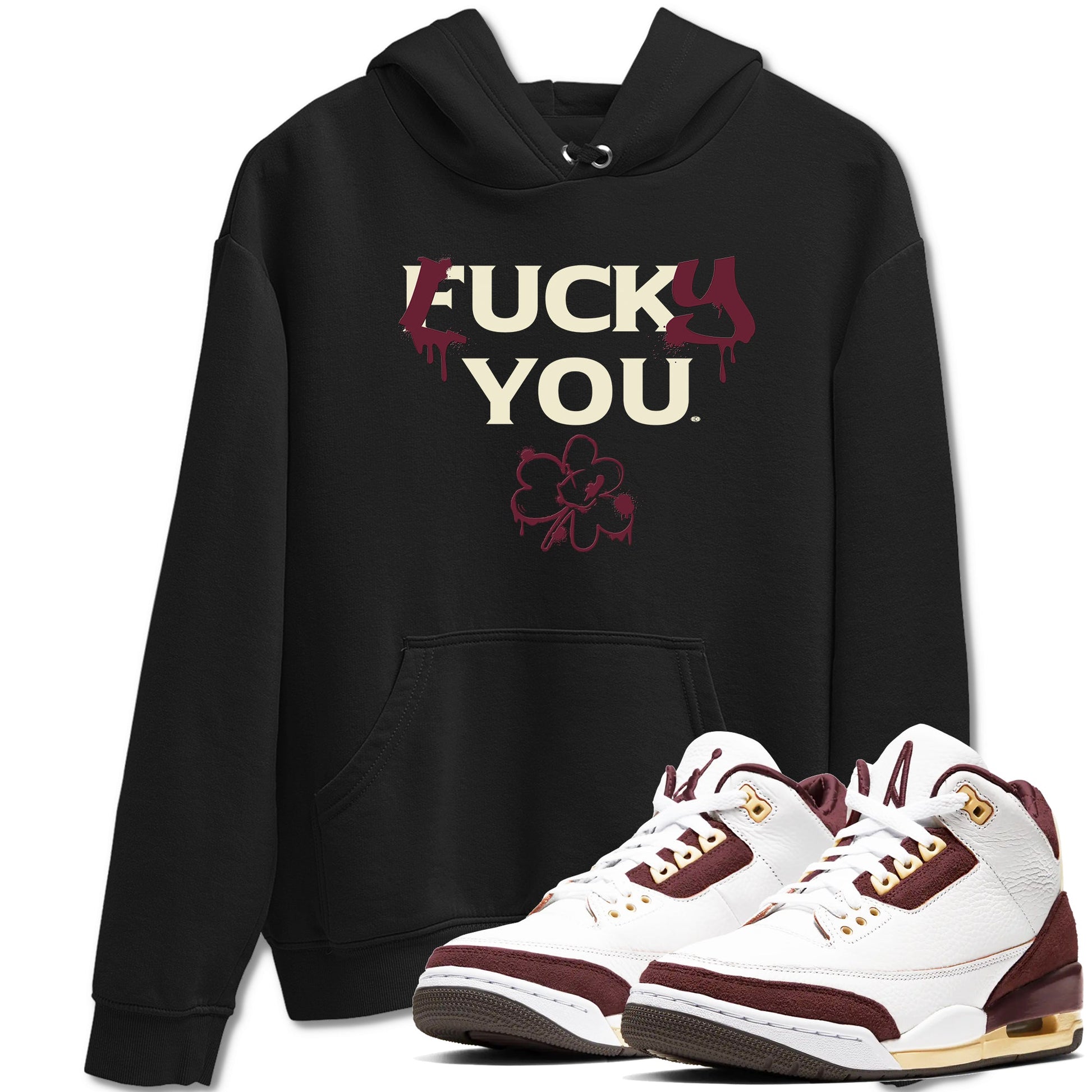 3s A Ma Maniere x Burgundy Crush shirts to match jordans Lucky You sneaker match tees Air Jordan 3 A Ma Maniere x Burgundy Crush SNRT Sneaker Tees streetwear brand Black 1 unisex cotton tee
