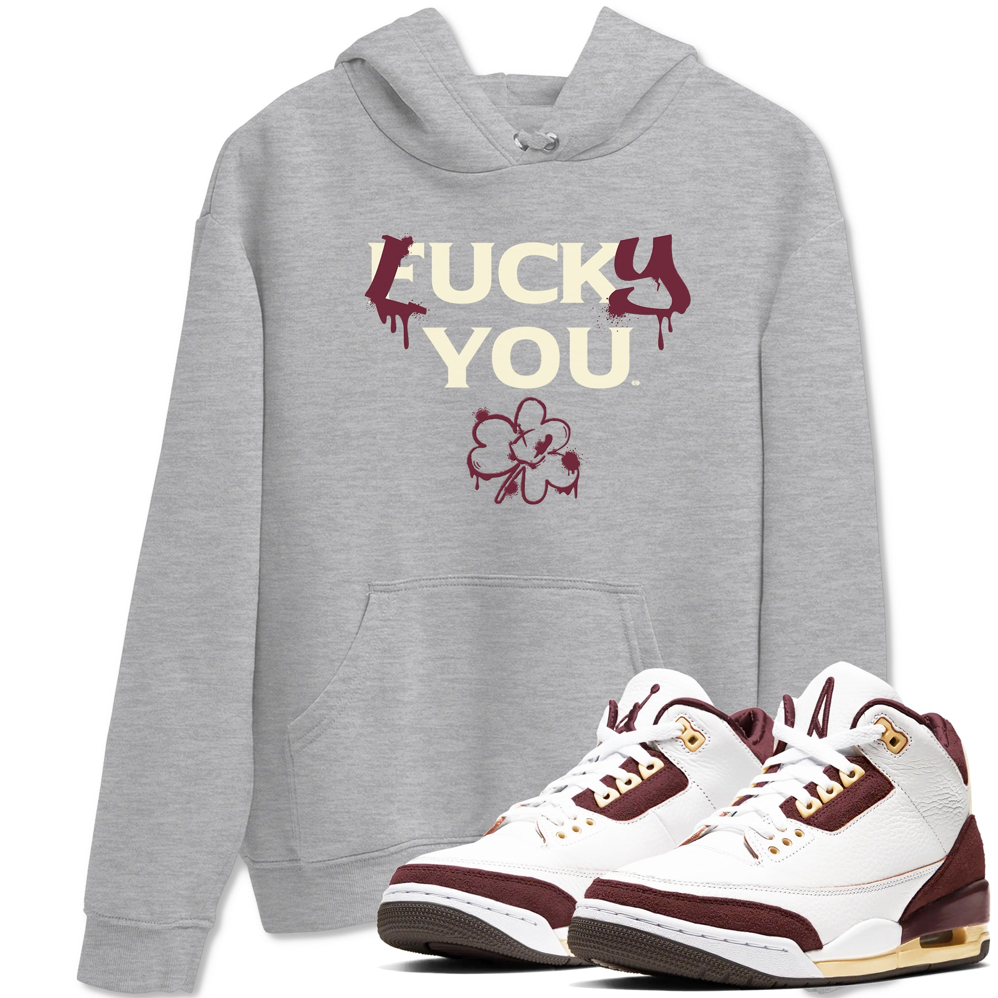 3s A Ma Maniere x Burgundy Crush shirts to match jordans Lucky You sneaker match tees Air Jordan 3 A Ma Maniere x Burgundy Crush SNRT Sneaker Tees streetwear brand Heather Grey 1 unisex cotton tee