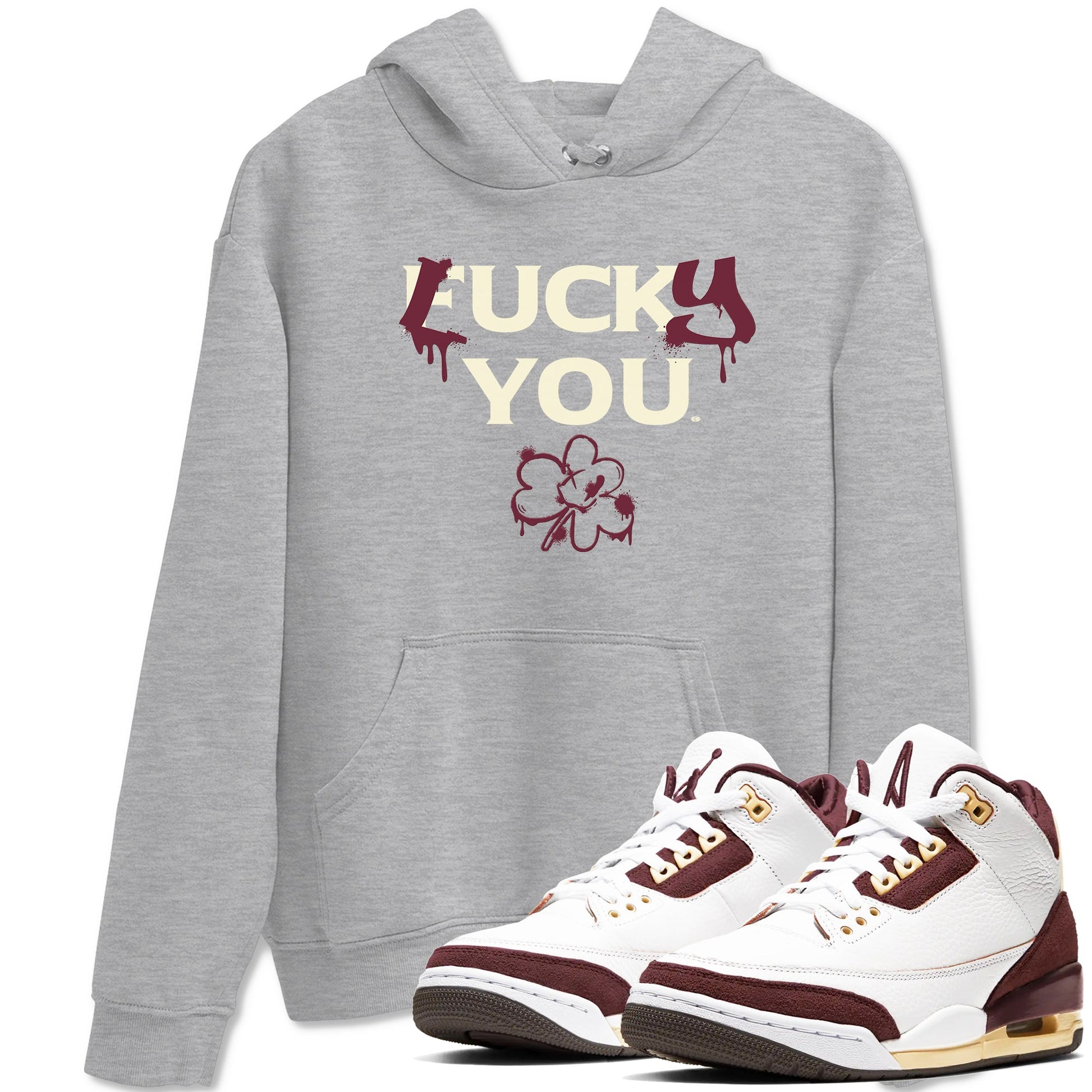 3s A Ma Maniere x Burgundy Crush shirts to match jordans Lucky You sneaker match tees Air Jordan 3 A Ma Maniere x Burgundy Crush SNRT Sneaker Tees streetwear brand Heather Grey 1 unisex cotton tee