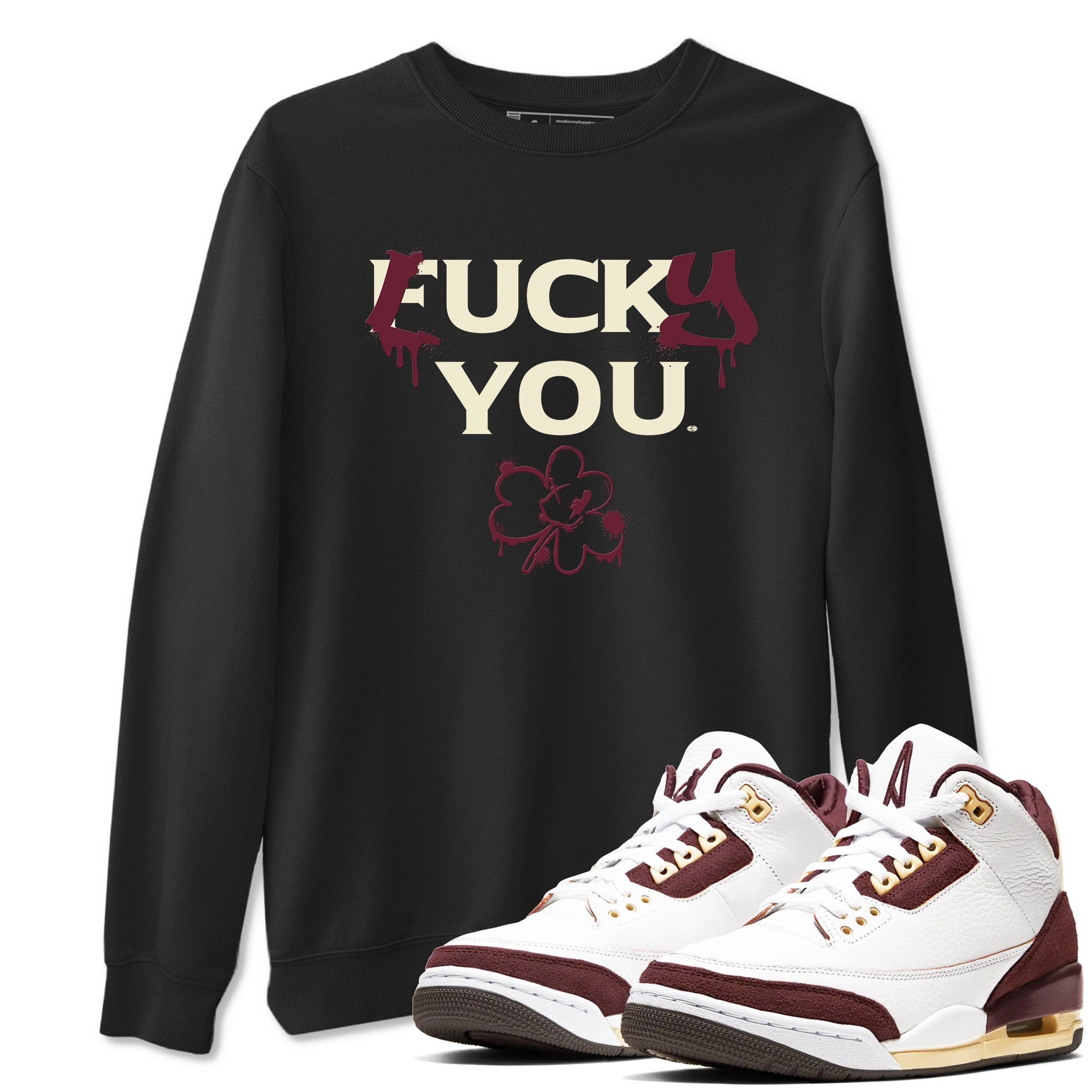 3s A Ma Maniere x Burgundy Crush shirts to match jordans Lucky You sneaker match tees Air Jordan 3 A Ma Maniere x Burgundy Crush SNRT Sneaker Tees streetwear brand Black 1 unisex cotton tee