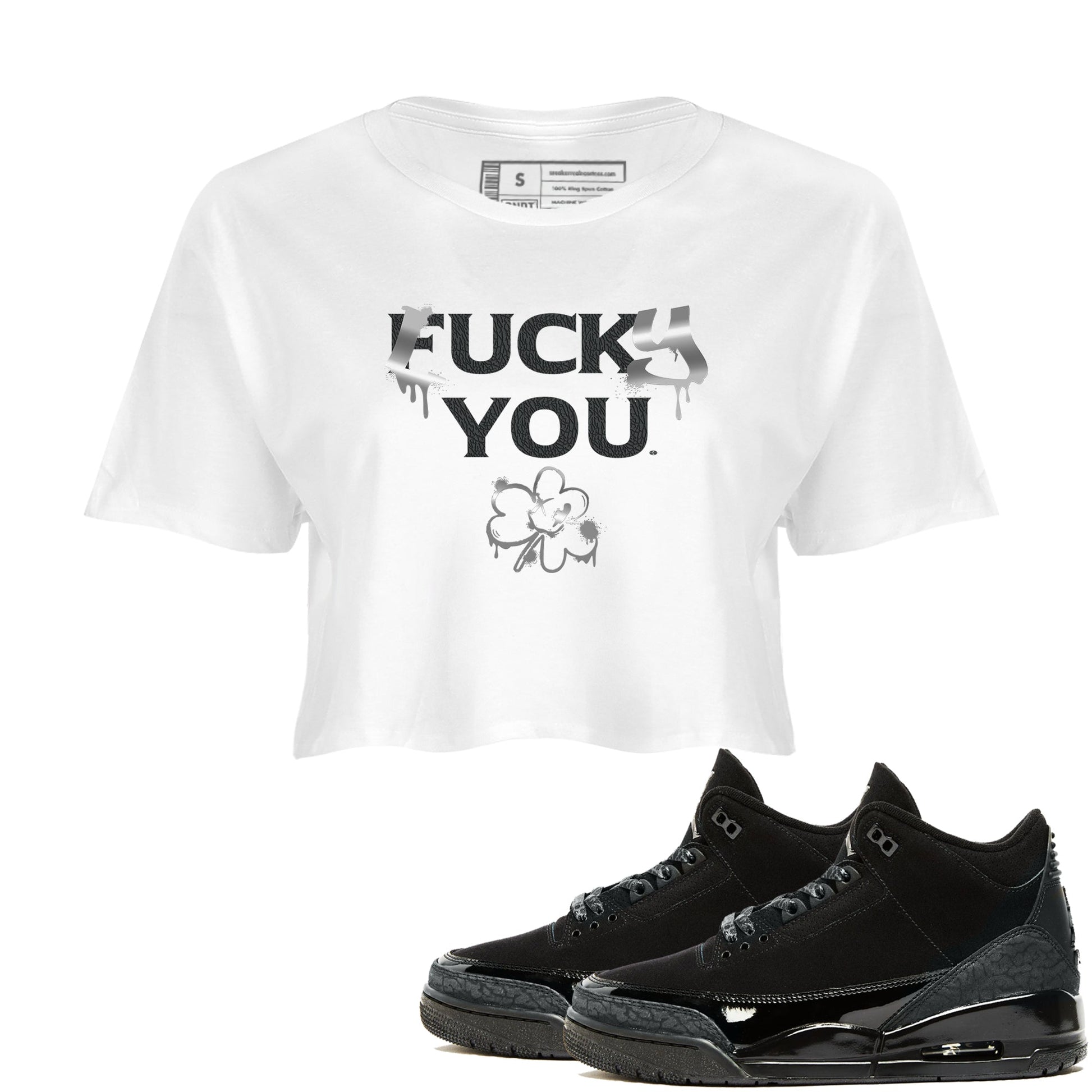 3s Black Cat shirts to match jordans Lucky You sneaker match tees Air Jordan 3 Retro Black Cat match shoes to clothes SNRT Sneaker Tees unisex cotton White 1 crop tee