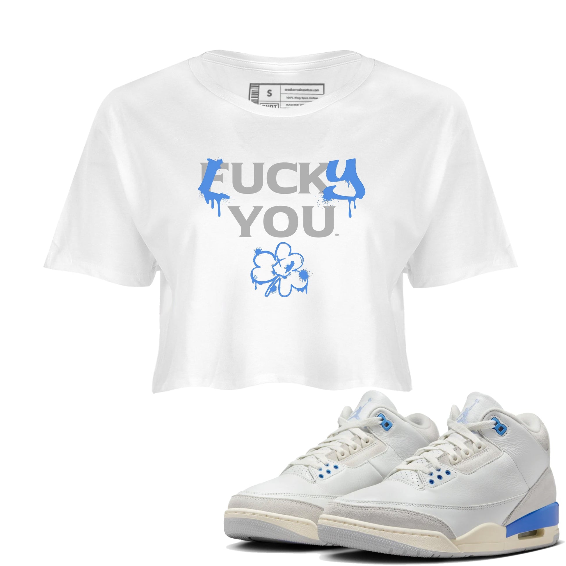 3s Lucky Shorts shirts to match jordans Lucky You sneaker match tees Air Jordan 3 Lucky Shorts match shoes to clothes SNRT Sneaker Tees unisex cotton White 1 crop tee