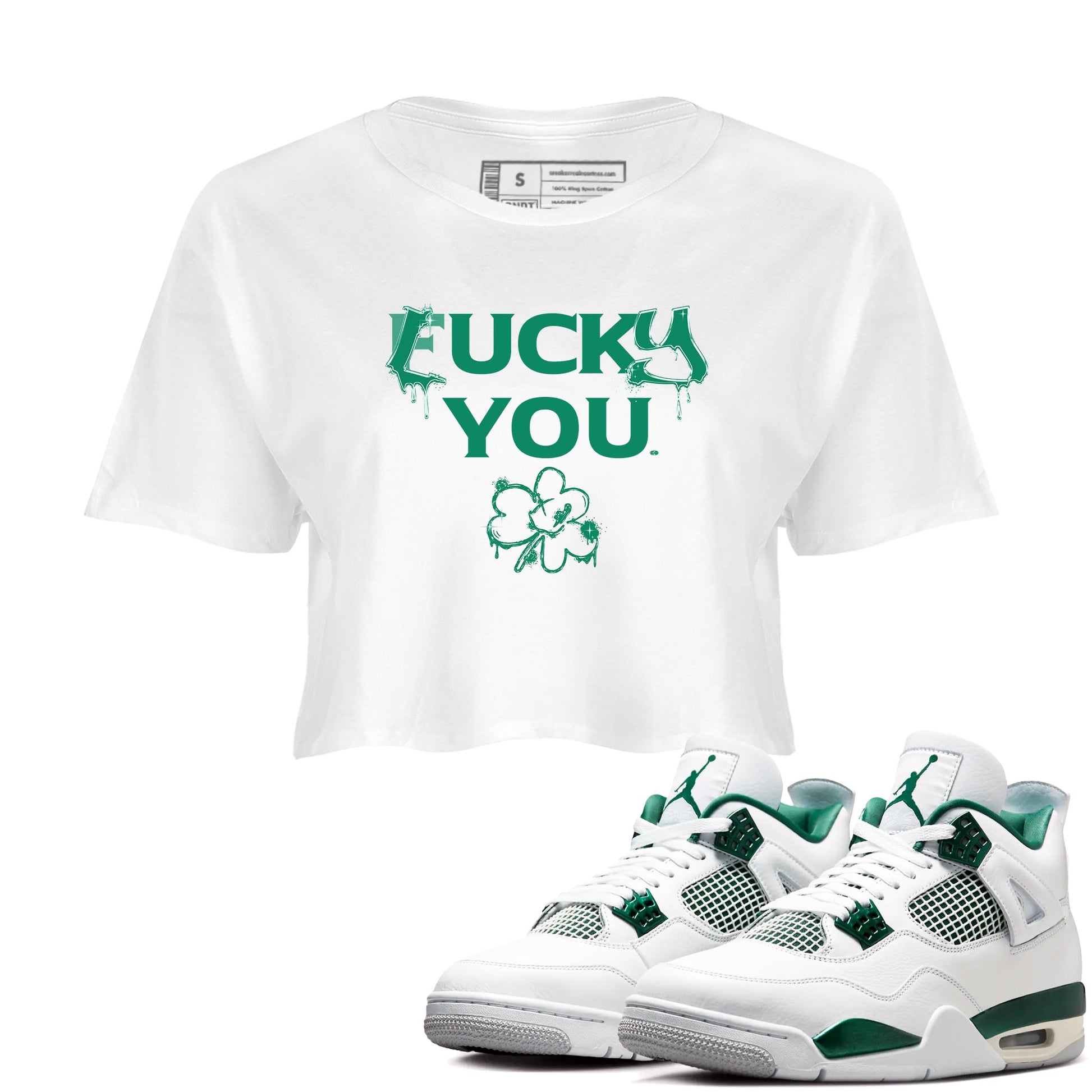 4s Oxidized Green shirts to match jordans Lucky You sneaker match tees Air Jordan 4 Oxidized Green SNRT Sneaker Tees streetwear brand White 1 crop tee