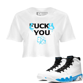 9s Powder Blue shirt to match jordans Lucky You sneaker tees Air Jordan 9 Powder Blue Streetwear Brand SNRT Sneaker Release Tees White 1 crop length shirt