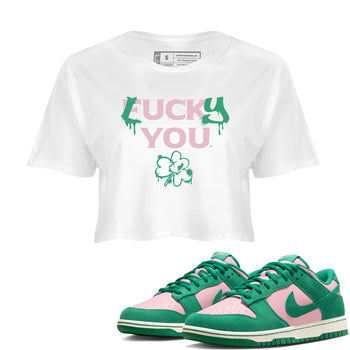 Dunk Low Medium Soft Pink Malachite shirt to match jordans Lucky You sneaker tees Dunk Medium Soft Pink Malachite SNRT Sneaker Release Tees White 1 crop length shirt