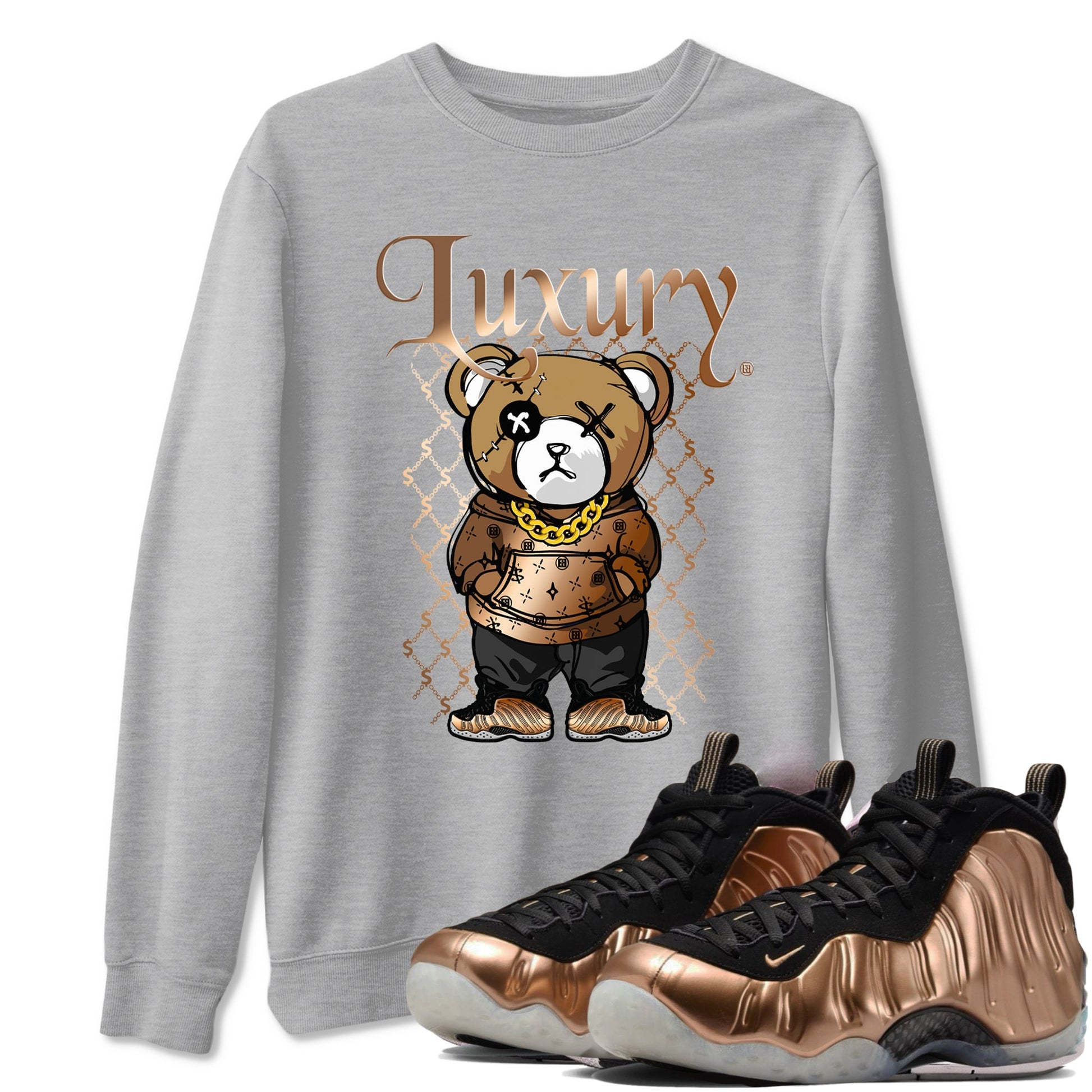 Foams One Metallic Copper shirts to match jordans Luxury Bear sneaker match tees Air Foamposite One Metallic Copper match shoes to clothes SNRT Sneaker Tees unisex cotton Heather Grey 1 shirts